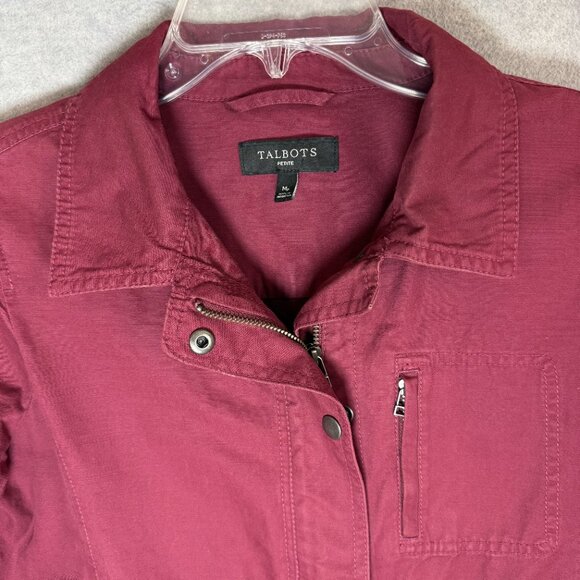 Talbots Petite MP Cotton Twill Safari Utility Jacket Burgundy Drawstring Waist - Picture 5 of 14
